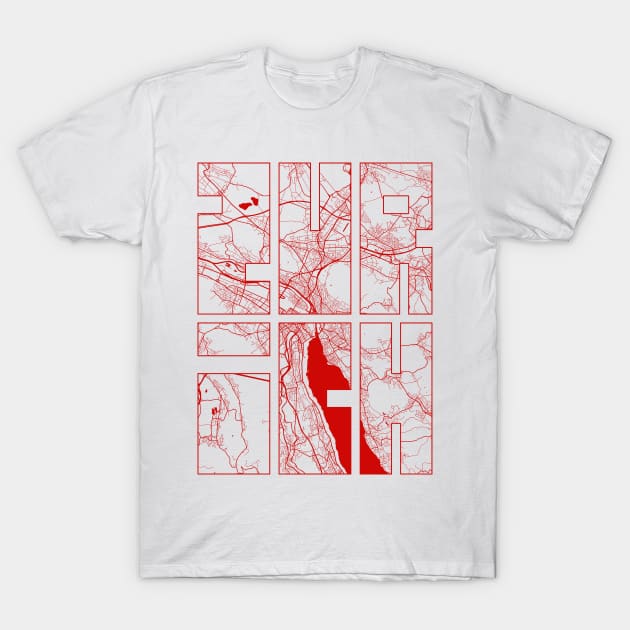 Zurich, Switzerland City Map Typography - Oriental T-Shirt by deMAP Studio